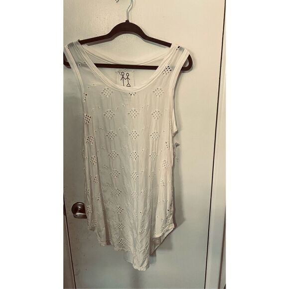 Johnny Was Pete & Greta White Silk Blend Eyelet Sleeveless Top Size S - Picture 1 of 9